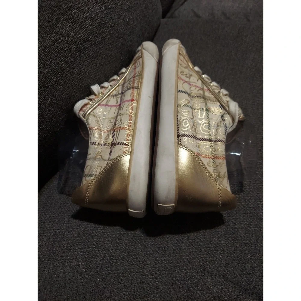 Coach Women's Size 8.5B Barrett Cream Gold Plaid Lace-Up Low Top Sneakers‎ Y2k